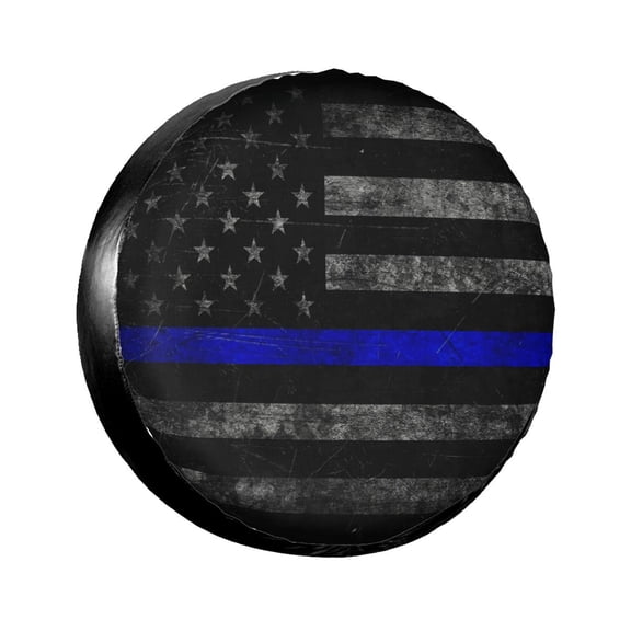 Thin Blue Line Police American Flag Spare Tire Cover 14 Inch Waterproof Dust-Proof Universal Wheel Tire Covers Fit For Trailer, Rv, Suv Truck Accessories