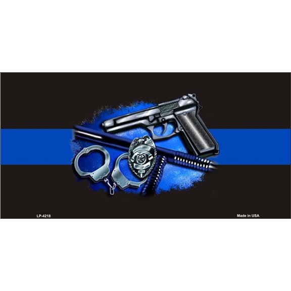 Thin Blue Line (Police Badge & Gun) License Plate