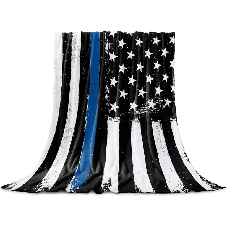 Thin Blue Line Police Blanket Fleece Throw Blankets 60 x 80 Lightweight Super Soft Micrifiber Honor Law Enforcement USA Vintage Warm Plush Cozy Luxury Bed Blankets All Season for Couch Sofa Gift Walma...