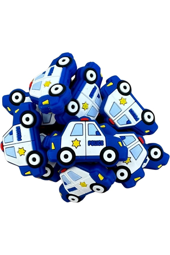 Thin Blue Line Police Car Silicone Focal Bead  12 Pack 1.4x1.9 Bulk Wholesale for Keychain Making Kit Pen Police Wife