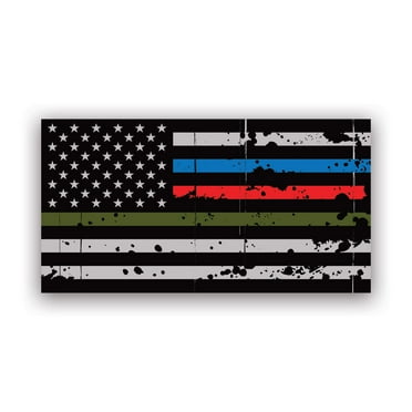 Thin Blue Line Police Firefighter Military Tattered Flag Sticker Decal - Self Adhesive Vinyl - Weatherproof - Made in USA - american firefighter fire america usa first responder america flags usa