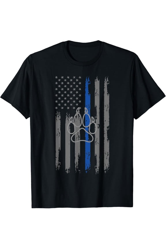 Thin Blue Line Police Flag with Dog Paw Print K9 T-Shirt