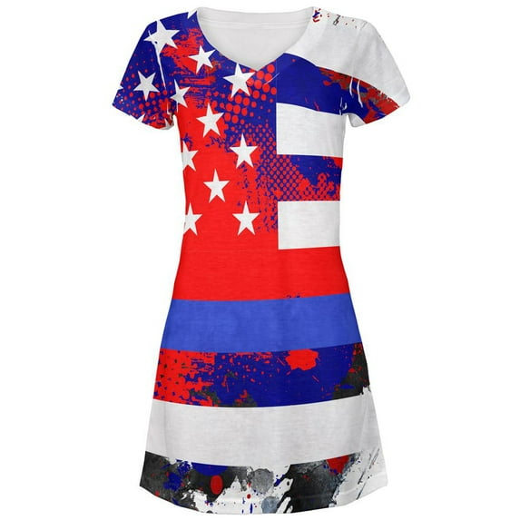 Thin Blue Line Police Lives Matter Distressed Splatter All Over Juniors Cover-Up Dress Multi MD