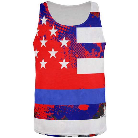 Thin Blue Line Police Lives Matter Distressed Splatter All Over Mens Tank Top Multi 2XL