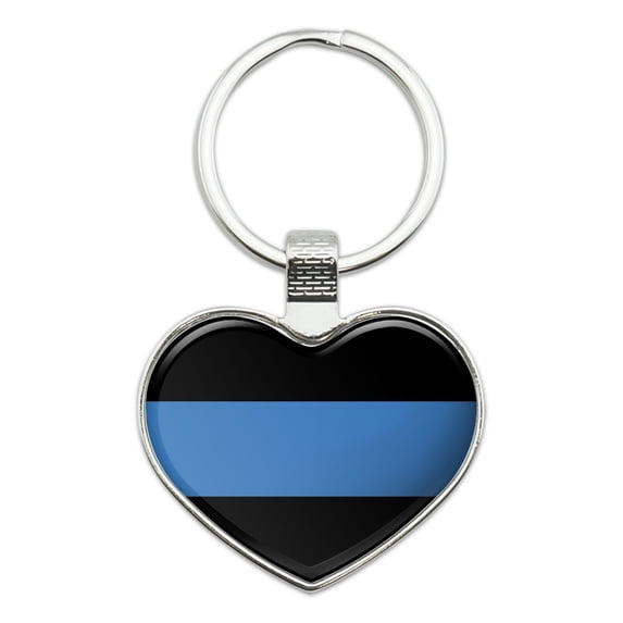 Thin Blue Line Police Policemen Law Enforcement Heart Love Metal Keychain Key Chain Ring