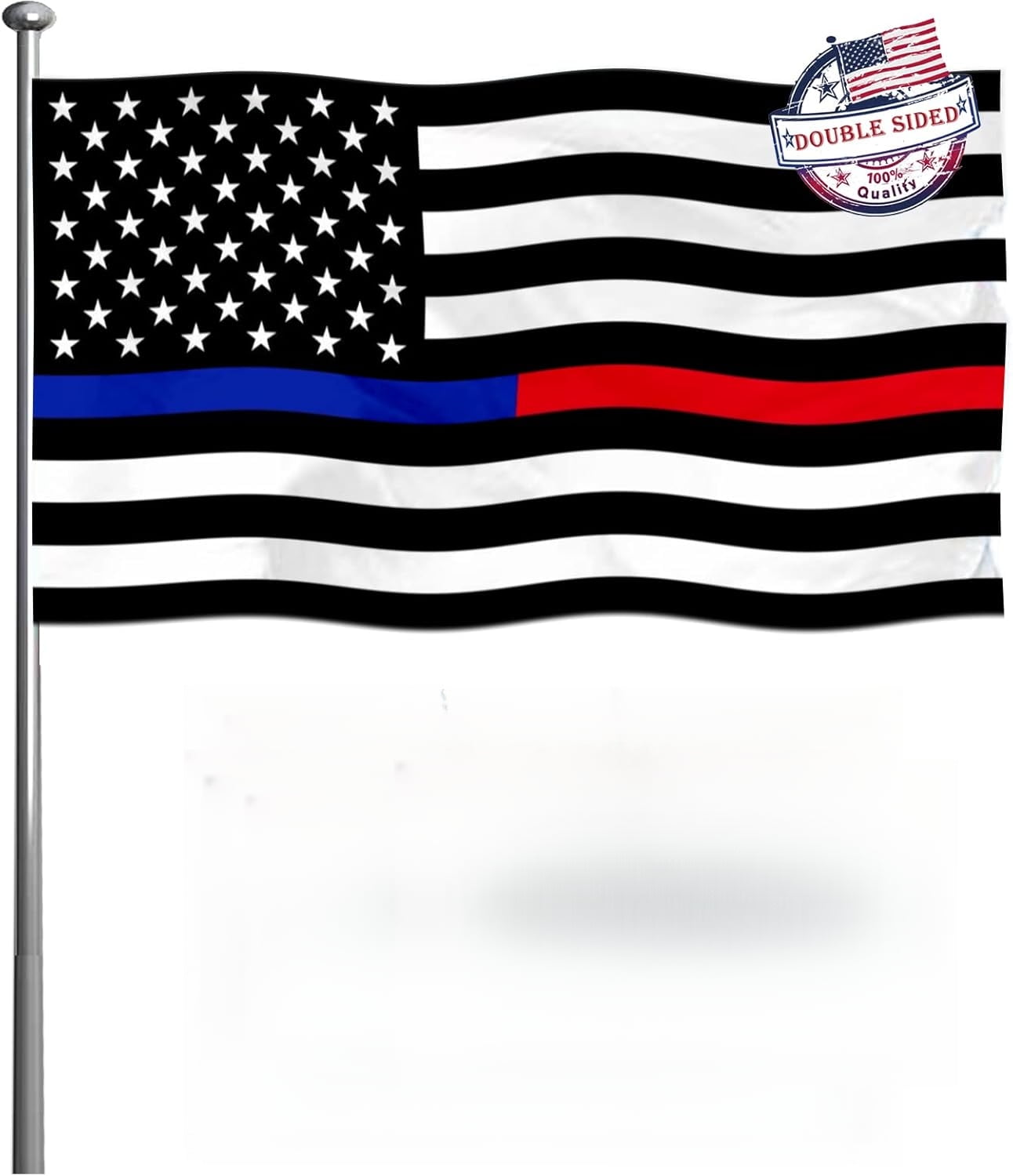 Jujupups 3x5 Inch Thin Blue Line Flag Patch - Reflective, Hook & Loop Back, Tactical