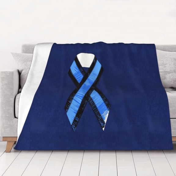 Thin Blue Line Satin Ribbon Throws Blanket Fleece Soft Cozy Warm Plush for Travel Chair Bedroom Living Room Sofa 40"x30"