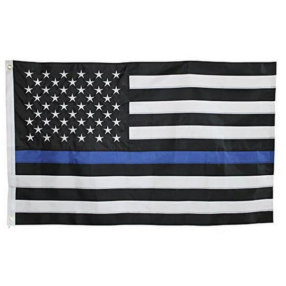 Thin Blue Line Sewn & Embroidered American Flag, 3 ft x 5 ft DuraSleek