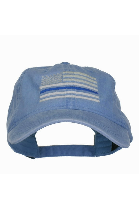 Thin Blue Line Silver USA Flag Embroidered Washed Cap - Sky Blue OSFM
