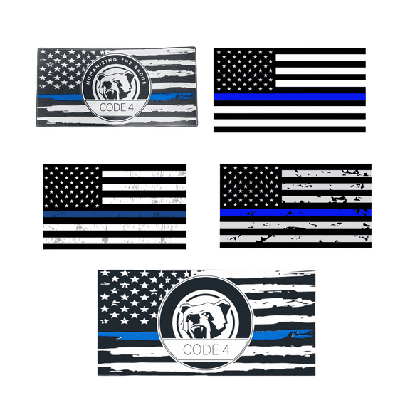 Thin Blue Line Sticker Code 4, American Flag Thin Blue Line Car Decal, Police Support Sticker, American Flag Thin Blue Line Decal for Car Truck Window Laptop