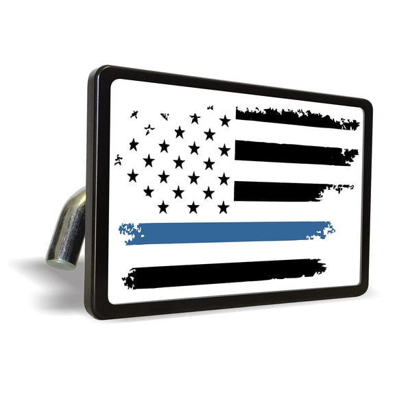 Thin Blue Line (Stripe) U.S. Flag Law Enforcement Officers - Premium QuaIity Anodized Billet Aluminum Laser Engraved UV Resistant Metal Trailer/Tow Hitch Cover for 2" Receivers, for Truck, SUV or Car