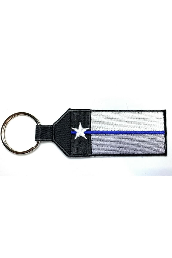 Thin Blue Line Texas Flag Key Chain Key Tag, Military veteran