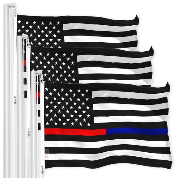 Thin Blue Line Thin Red Line Flag 3x5FT 3-Pack Printed 150D Polyester By G128