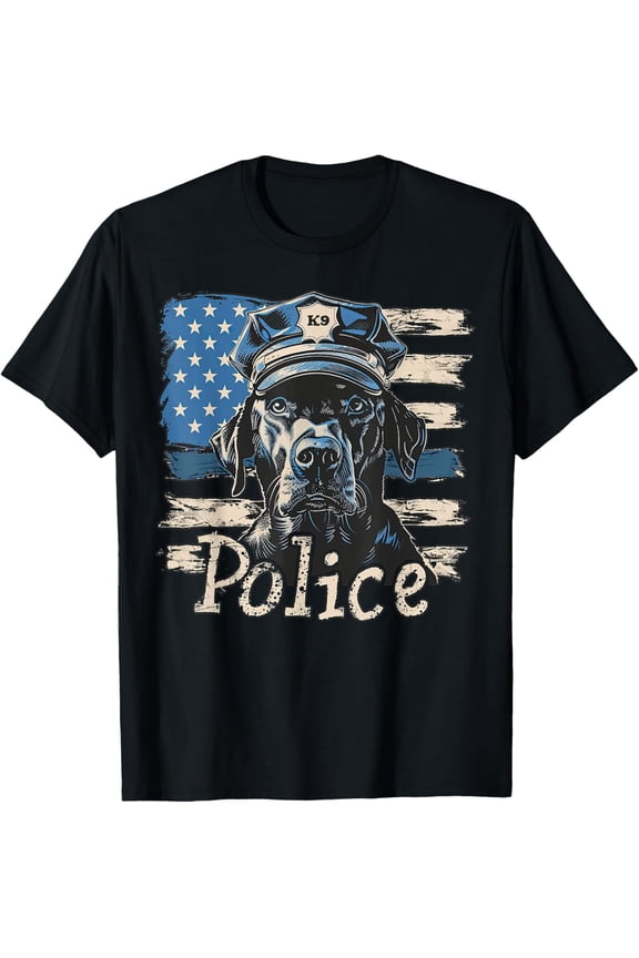 Thin Blue Line US Flag K9 Police Dog Labrador T-Shirt