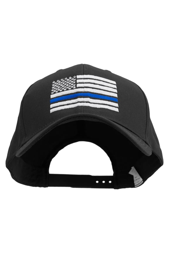 Thin Blue Line USA Flag Embroidered Big Size Structured Solid Poly Cotton Twill High Profile Pro Style Cap - Black XL-3XL