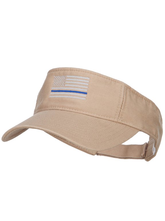 Thin Blue Line USA Flag Embroidered Washed Visor - Khaki OSFM