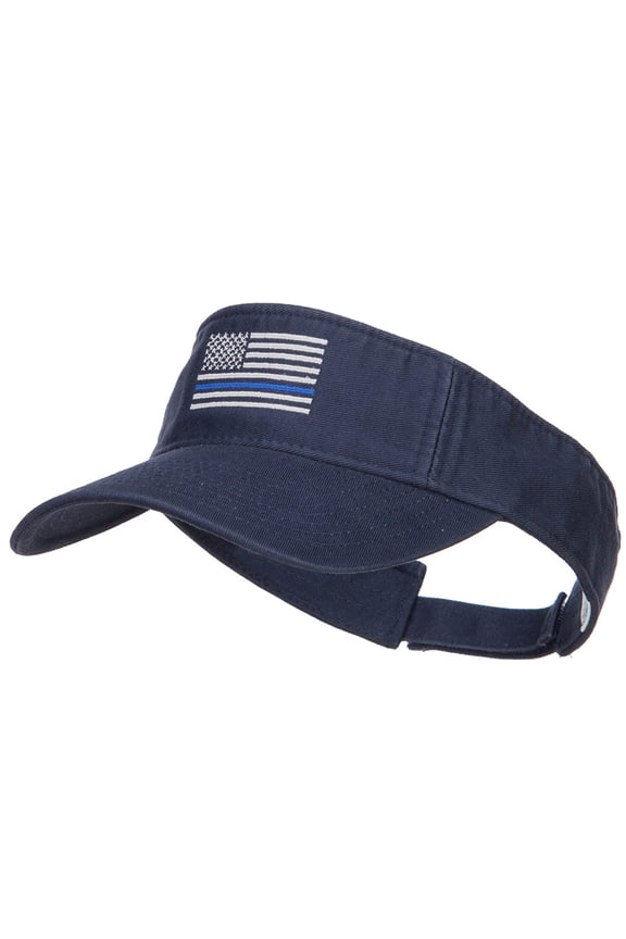 Thin Blue Line USA Flag Embroidered Washed Visor - Navy OSFM