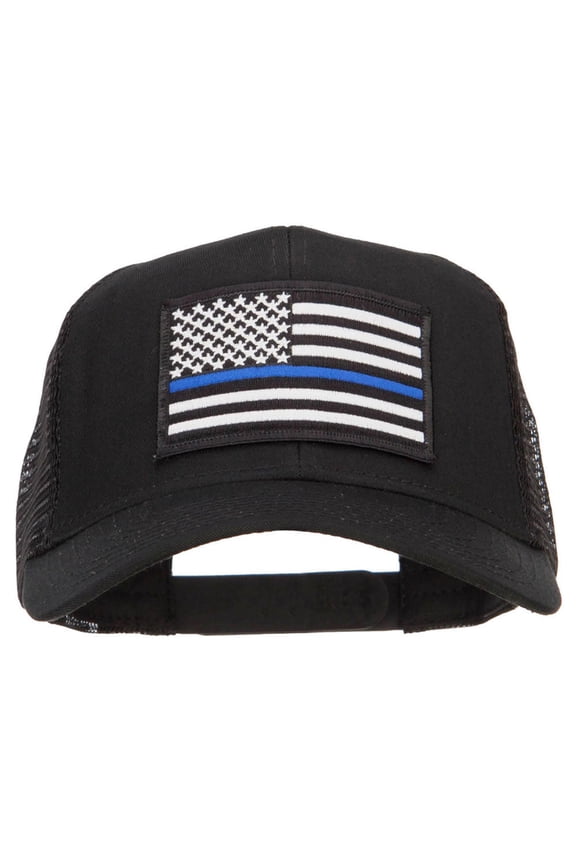 Thin Blue Line USA Flag Patched Mesh Cap - Black OSFM