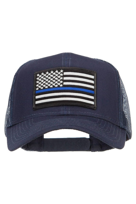 Thin Blue Line USA Flag Patched Mesh Cap - Navy OSFM