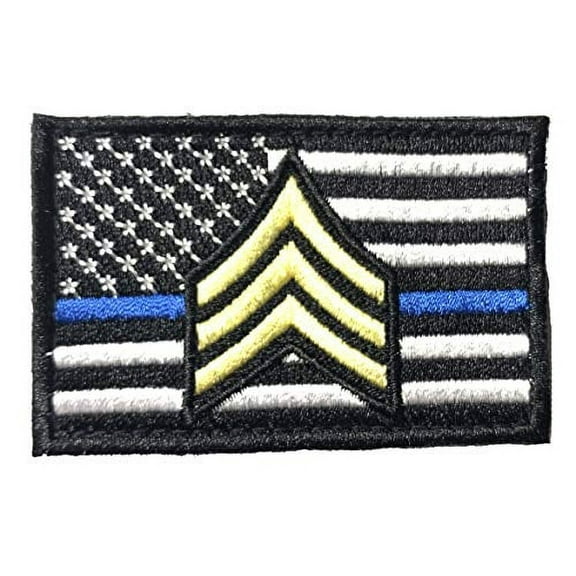 Thin Blue Line USA Flag Sergeant Stripes Patch Hook & Loop Gear Bag Vest Police