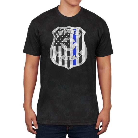 Thin Blue Line of Duty Flag Badge Mens Soft T Shirt Charcoal Black Triblend X-LG
