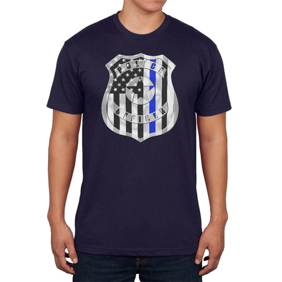 Thin Blue Line of Duty Flag Badge Mens T Shirt Navy X-LG