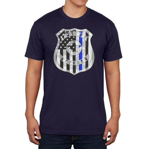 Thin Blue Line of Duty Flag Badge Mens T Shirt Navy X-LG