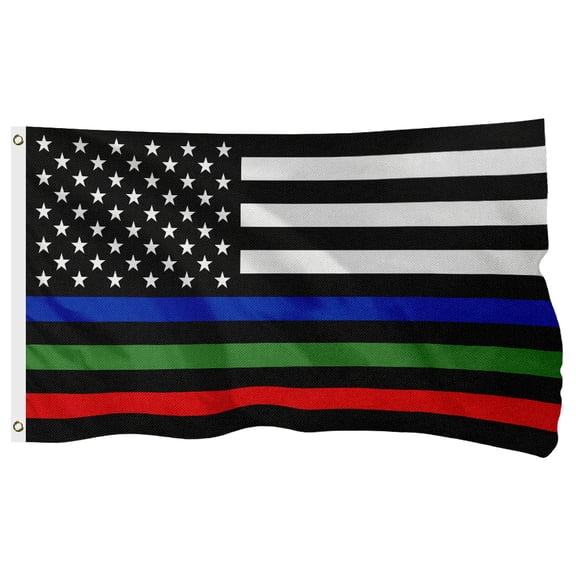 Thin Blue Red Green Line American Flag, 400D Heavy Duty Polyester, Double-Sided Printing, Quadruple Stitched Fly Hem, Fade Resistant, 2 Brass Grommets