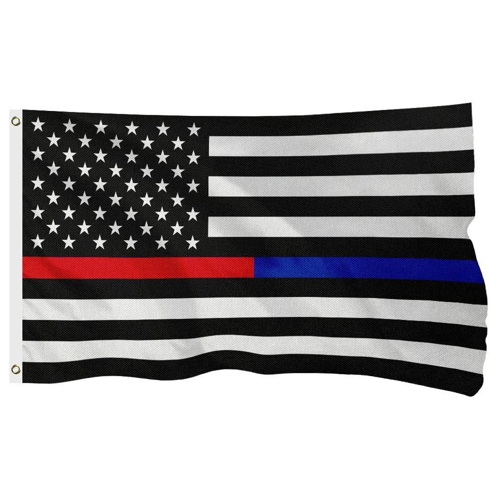 Thin Blue Red Line American Flag, 400D Heavy Duty Polyester, Double-Sided Printing, Quadruple Stitched Fly Hem, Fade Resistant, 2 Brass Grommets