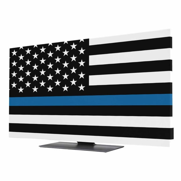 Thin Blue TV Dust Cover 85 Inch, Line Flag American Police Flag Honoring Law Enforcement Officers Computer Monitor Cover Dustproof Stretchable Indoor TV Screen Protector for LED LCD Monitors