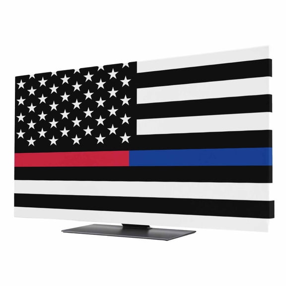 Thin Blue TV Dust Cover 85 Inch, Line Thin Red Line Flag Police and Fire Officer Computer Monitor Cover Dustproof Stretchable Indoor TV Screen Protector for LED LCD Universal Monitors