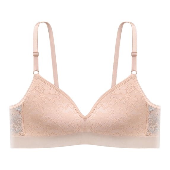 Thin Breathable Back Suspender Inner Build Fixed Cup No Underwire Lace Bra Gather Wrap Chest, Beige