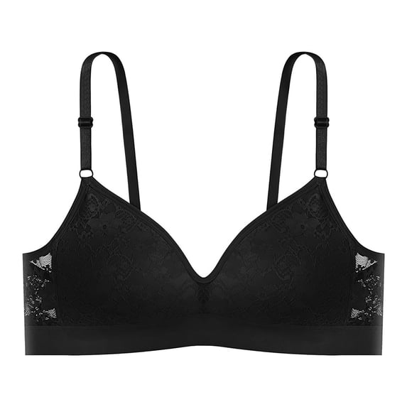 Thin Breathable Back Suspender Inner Build Fixed Cup No Underwire Lace Bra Gather Wrap Chest, Black