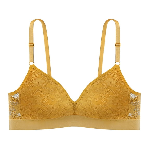 Thin Breathable Back Suspender Inner Build Fixed Cup No Underwire Lace Bra Gather Wrap Chest, Yellow
