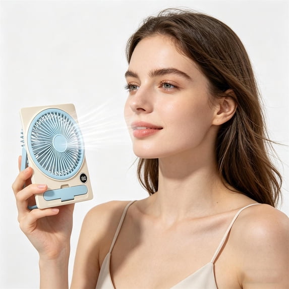Thin Card Fan USB Rechargeable Portable Desk Fan LCD Display 6 Speeds Strong Wind Quiet Cooling Fan, Ultra Slim Design Long Battery Fast Charge Compact Use, for Office Home Travel Commuting