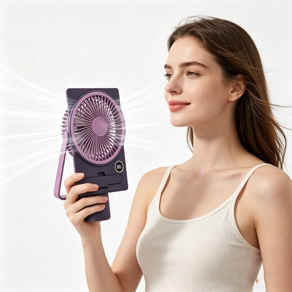 Thin Card Fan USB Rechargeable Portable Desk Fan LCD Display 6 Speeds Strong Wind Quiet Cooling Fan, Ultra Slim Design Long Battery Fast Charge Compact Use, for Office Home Travel Commuting