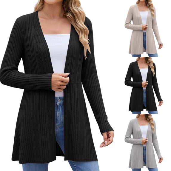 Thin Cardigan Zaewscy Women's Solid Color Long Sleeve Open Front Cardigan Jacket Black XXL