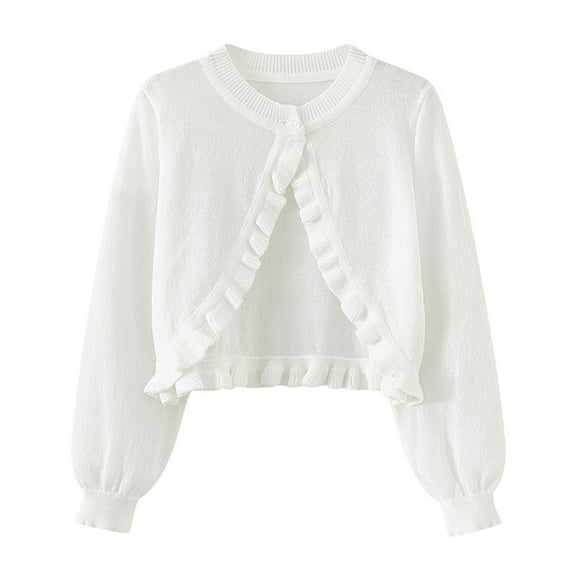 Thin Cardigans for Girls Lightweight New Toddler Kids Baby Girls Fashion Cute Color Long Sleeved Thin Style Button Cardigan Coat Style B-15 White 90