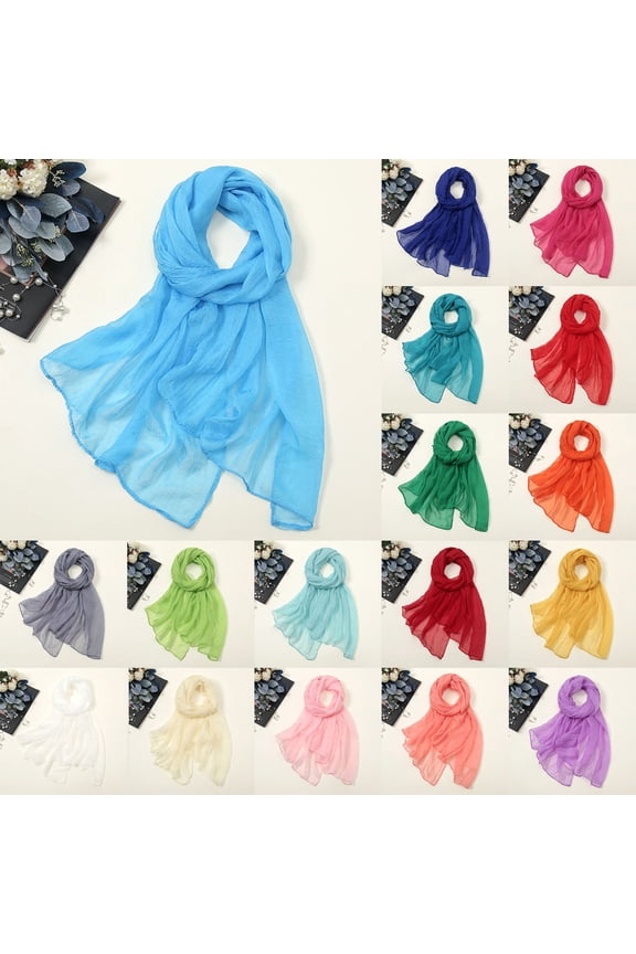 Thin Chiffon Sun Scarf, KLOY2K Women's Chiffon Scarves Solid Color Lightweight Silk Like Wrap Summer Beach Accessories Summer Lightweight Shawl, Red One Size