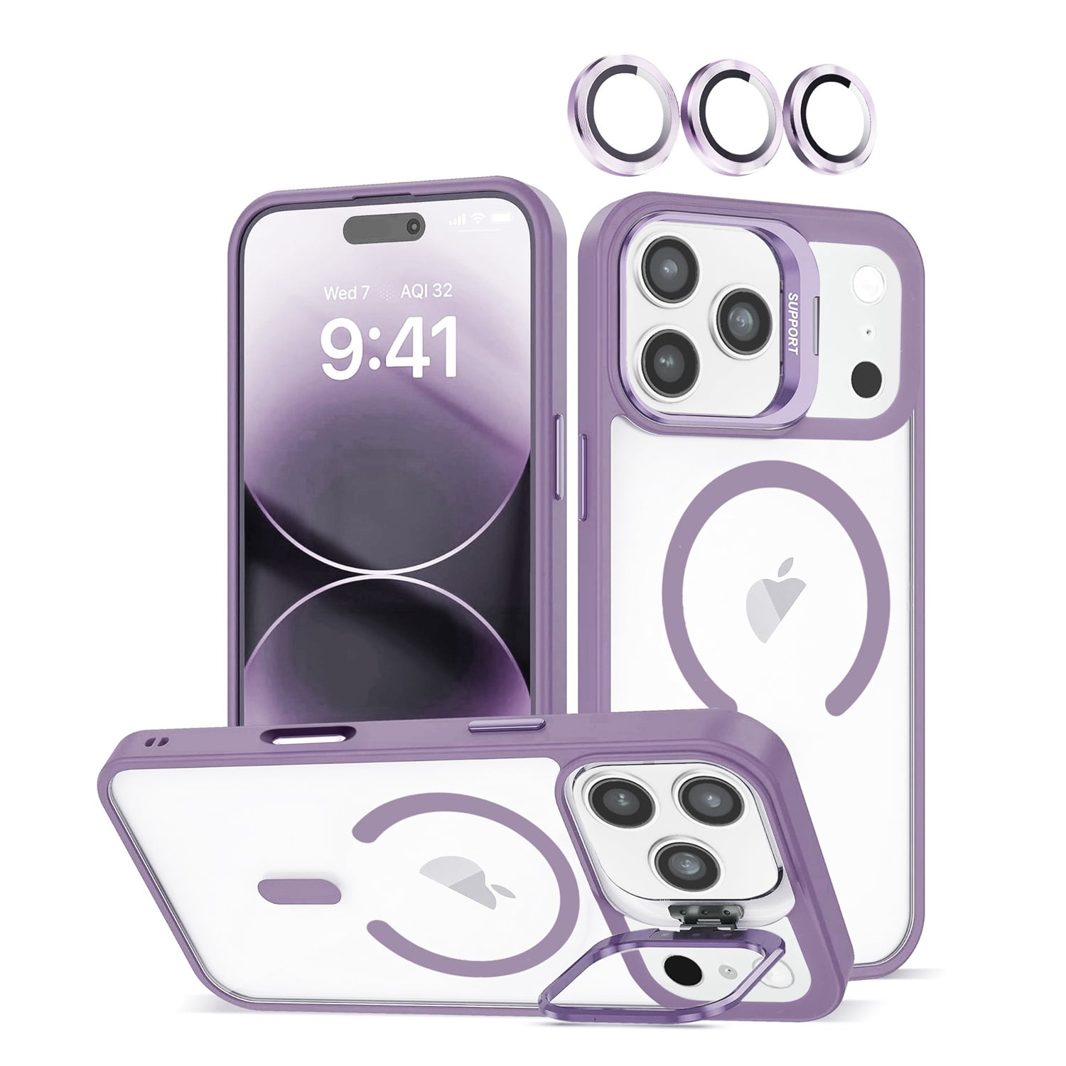 Thin Clear Shockproof Case with Camera Cover for iPhone 17 Pro Max - Light Purple