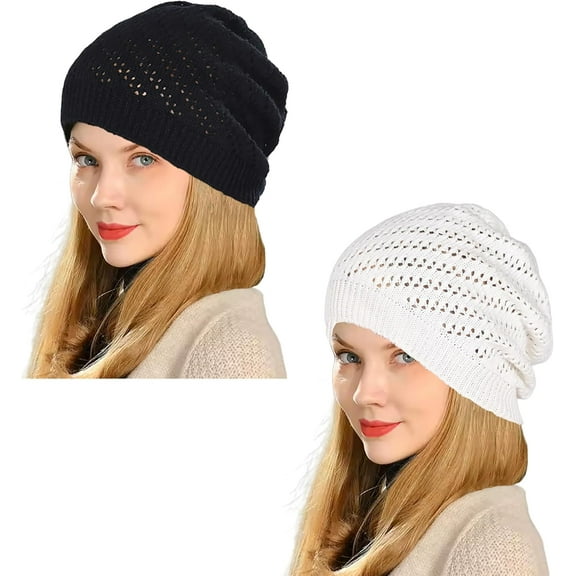 Thin Crochet Beanie Hat for Women Summer Winter Fall Mesh Slouchy Knit Hats Lightweight Crochet Caps