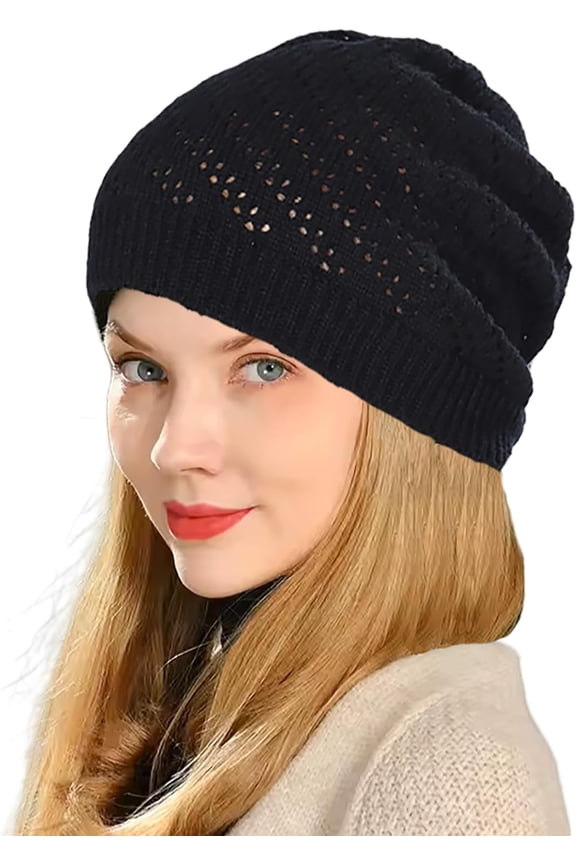 Thin Crochet Beanie Hat for Women Summer Winter Fall Mesh Slouchy Knit Hats Lightweight Crochet Caps