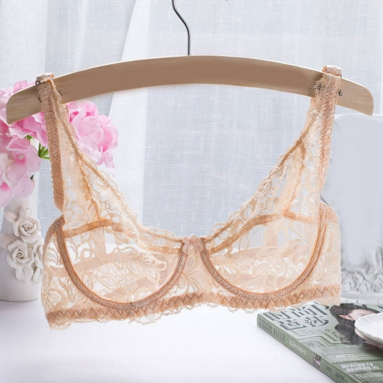 Cheap Full Lace Seethrough Bra Women Thin Underwire Bralette Push