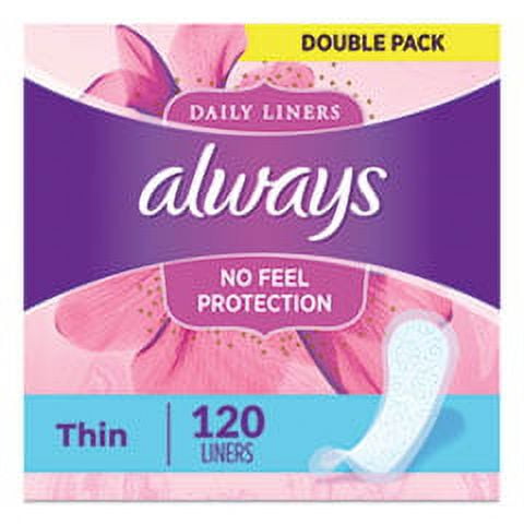 Thin Daily Panty Liners, Regular, 120/Pack, 6 Packs/Carton Thin Daily Panty Liners, Regular, 120/Pack, 6 Packs/Carton