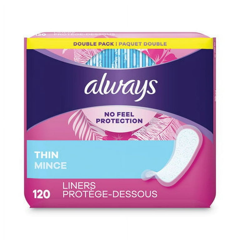 Thin Daily Panty Liners, Regular, 120/Pack, 6 Packs/Carton Thin Daily Panty Liners, Regular, 120/Pack, 6 Packs/Carton