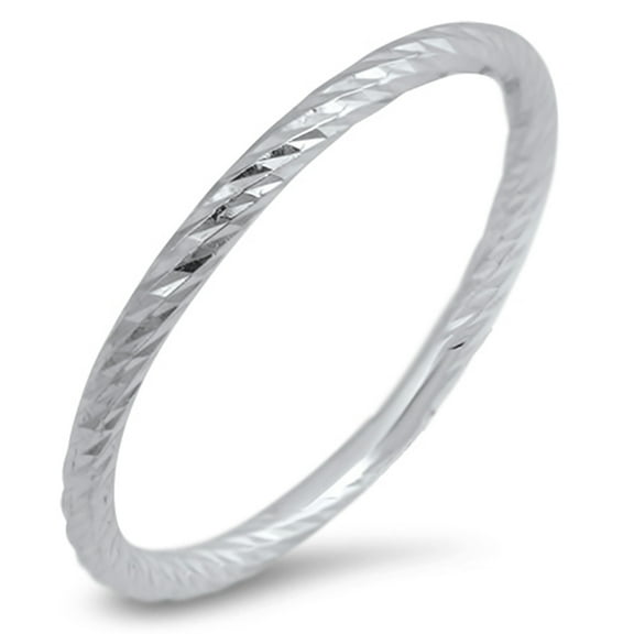 Thin Diamond-Cut Stackable Wedding Ring .925 Sterling Silver Band Jewelry Female Male Unisex Size 2
