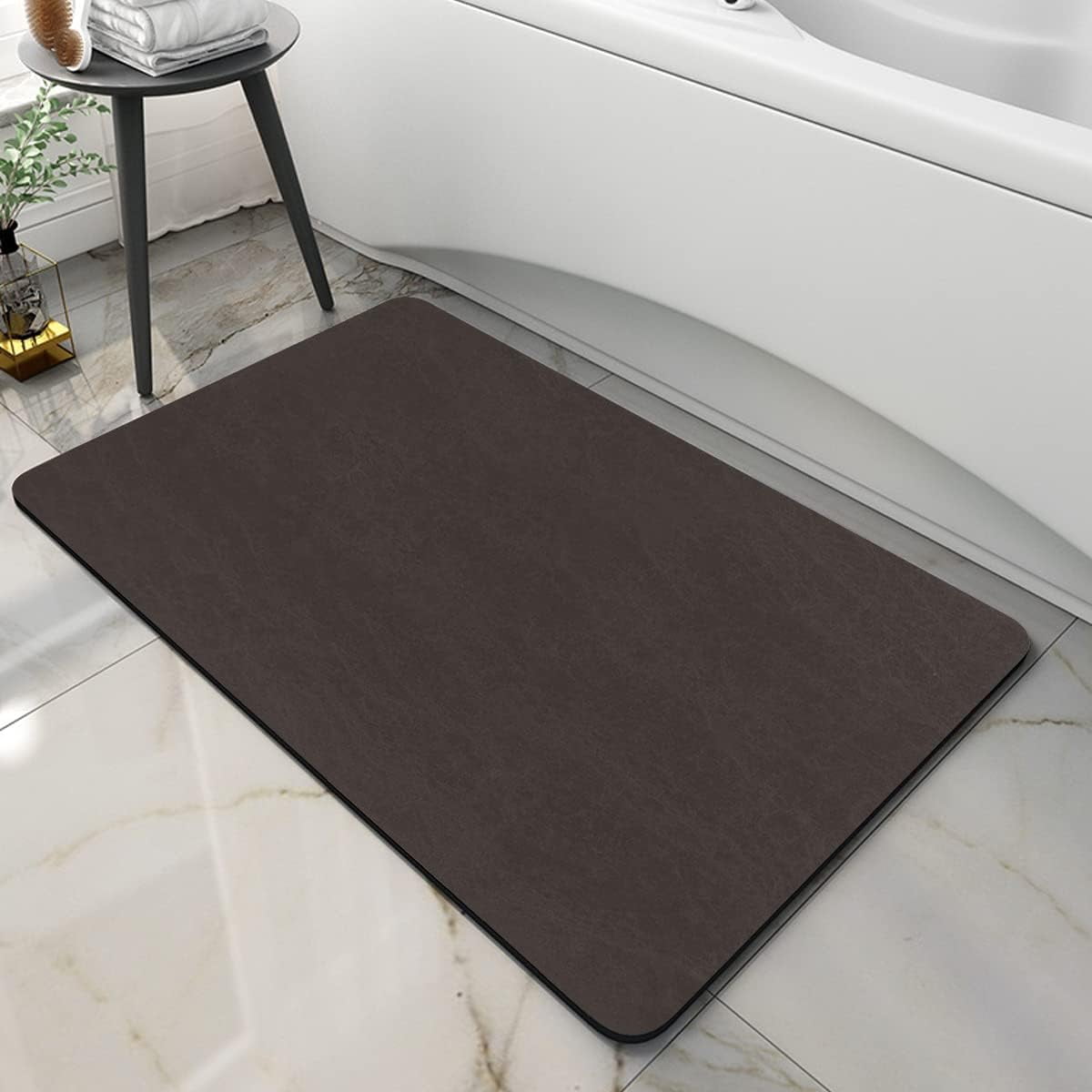 Thin Diatomaceous Earth Bath Mat,Non Slip Quick Dry Bath Mats for Bathroom,Super Absorbent Stone Bath Mat-Washable Shower Mat Bathroom Floor Mat (Brown,17.7"x27.5")