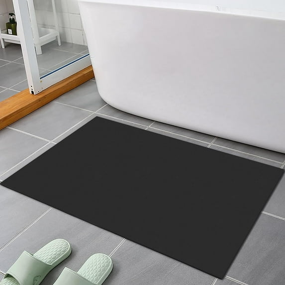 Thin Diatomaceous Earth Bath Mat,Non Slip Quick Dry Mats for Bathroom,Super Absorbency Bathtub Mats-Washable Shower Mat Bathroom Floor Mat(Black,16"x24")