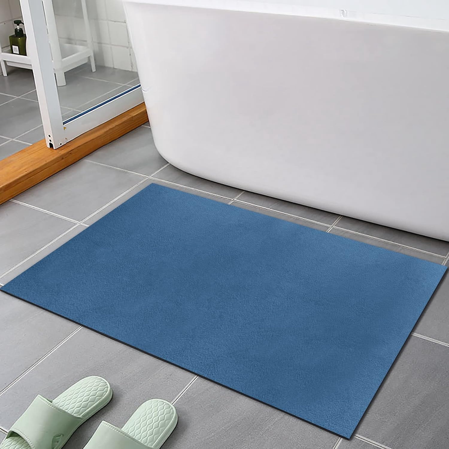 Thin Diatomaceous Earth Bath Mat,Non Slip Quick Dry Mats for Bathroom,Super Absorbency Bathtub Mats-Washable Shower Mat Bathroom Floor Mat(Blue,17.7"x27.5")