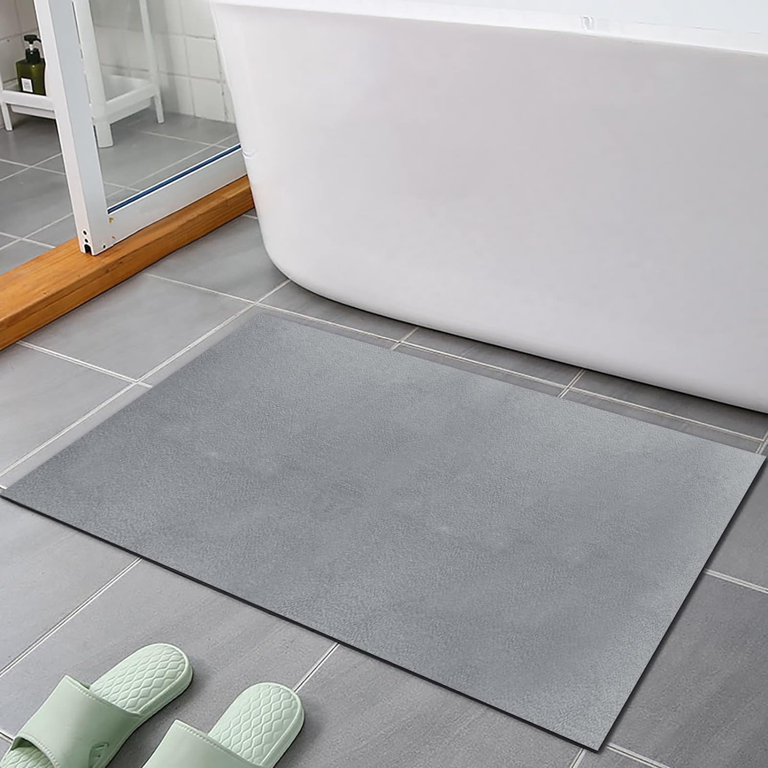 Thin Diatomaceous Earth Bath Mat,Non Slip Quick Dry Mats for Bathroom,Super Absorbency Bathtub Mats-Washable Shower Mat Bathroom Floor Mat(Grey,16"x24")